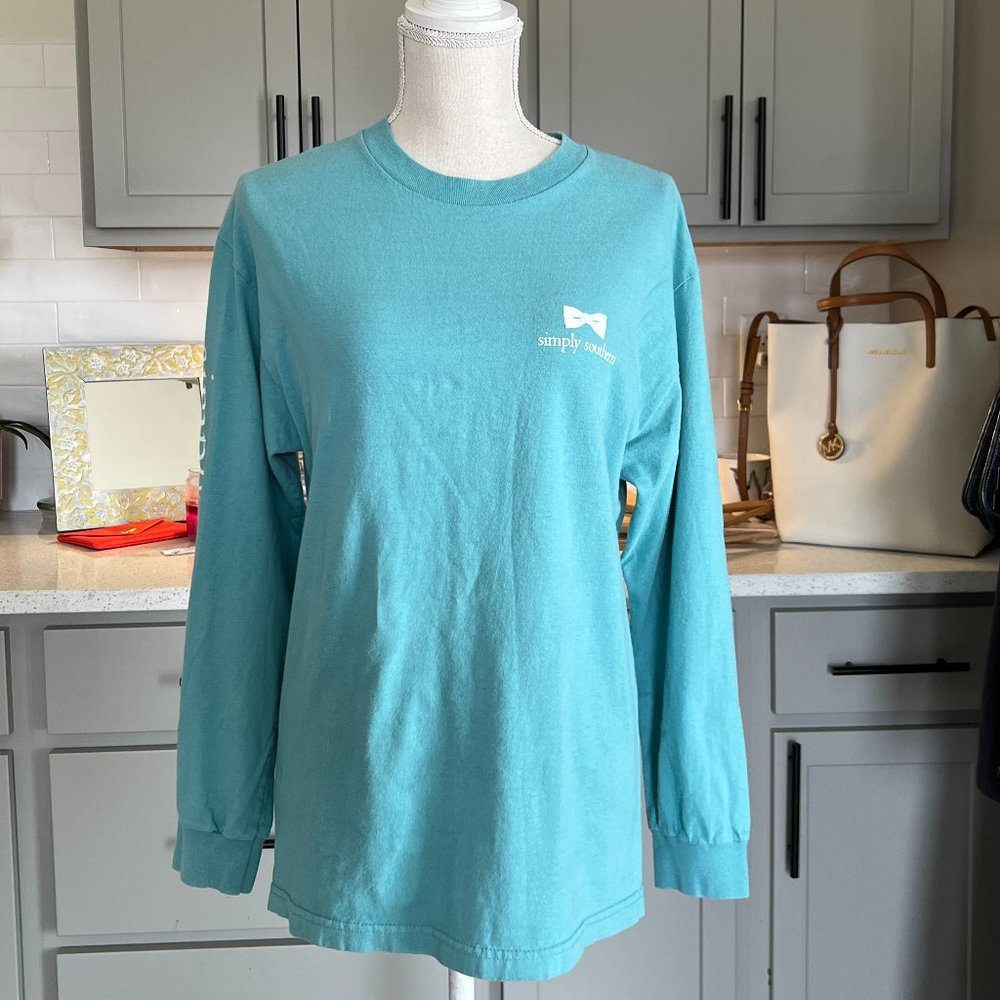 Simply Southern Long Sleeve Aqua Tee If He Makes You Laugh Size Medium